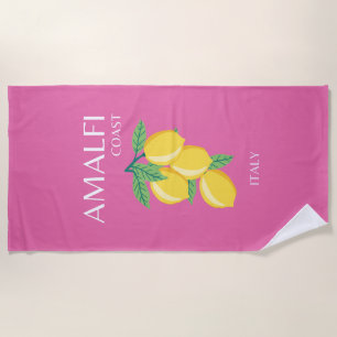 Amalfi Coast, Italy, Travel Art, Pink, Preppy Beach Towel