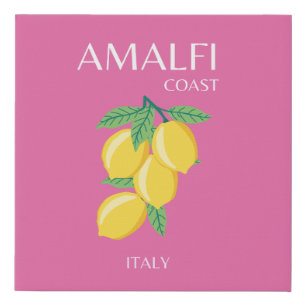 Amalfi Coast, Italy, Travel Art, Pink, Preppy Faux Canvas Print