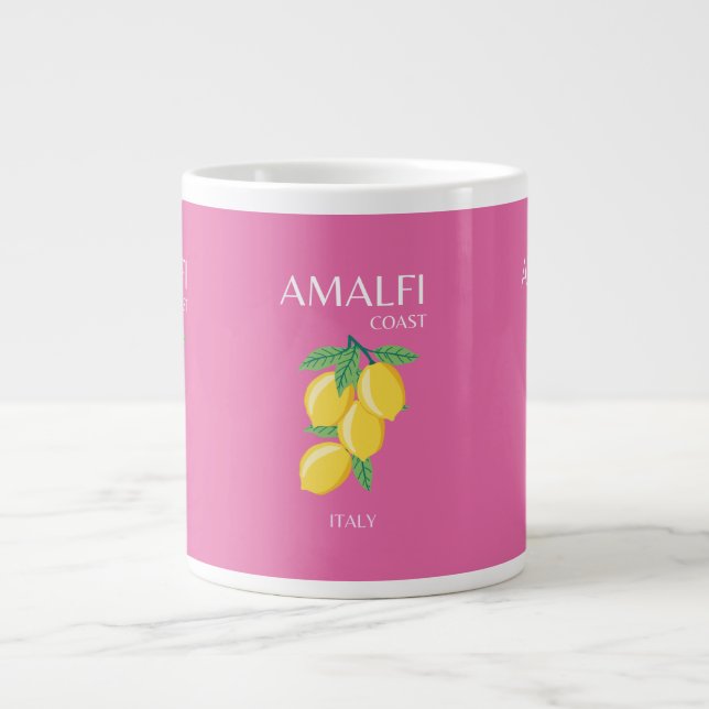 Amalfi Coast, Italy, Travel Art, Pink, Preppy Giant Coffee Mug (Front)