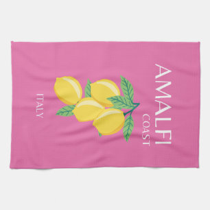 Amalfi Coast, Italy, Travel Art, Pink, Preppy Kitchen Towel