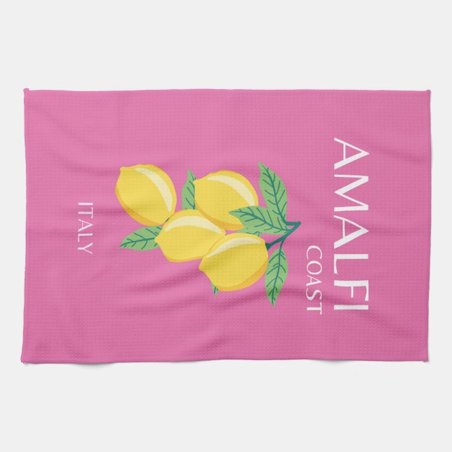 Amalfi Coast, Italy, Travel Art, Pink, Preppy Kitchen Towel (Horizontal)