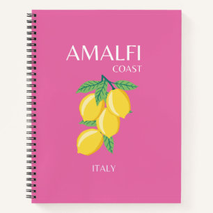 Amalfi Coast, Italy, Travel Art, Pink, Preppy Notebook