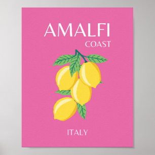 Amalfi Coast, Italy, Travel Art, Pink, Preppy Poster