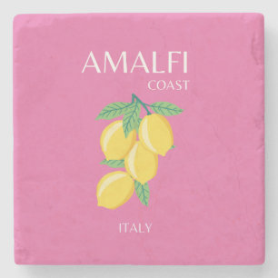 Amalfi Coast, Italy, Travel Art, Pink, Preppy Stone Coaster