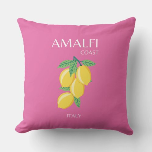 Amalfi Coast Italy Travel Art Pink Preppy Throw Pillow