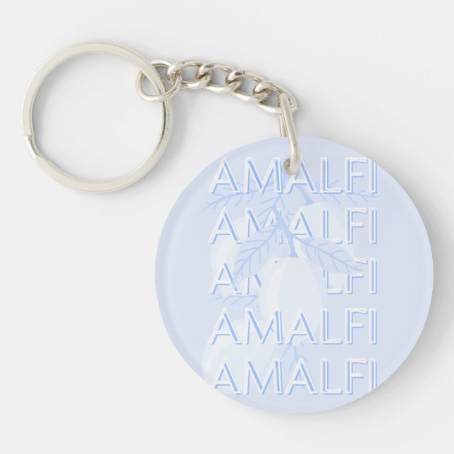 Amalfi Coast, Italy, Travel Art, Preppy, Blue Keychain (Front)