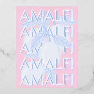 Amalfi Coast, Italy, Travel Art, Preppy Foil Holiday Postcard
