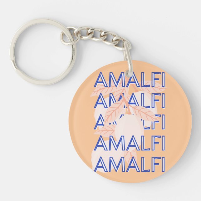 Amalfi Coast, Italy Travel Art, Preppy, Orange Keychain (Front)
