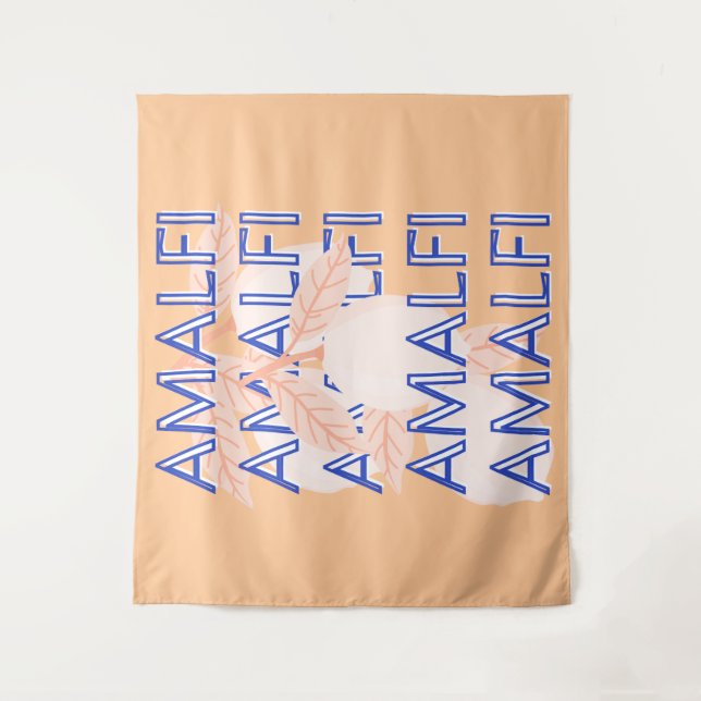 Amalfi Coast, Italy Travel Art, Preppy, Orange Tapestry (Front)