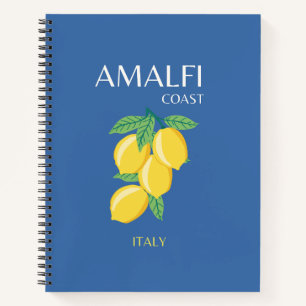 Amalfi Coast, Italy, Travel Art, Retro, Blue Notebook