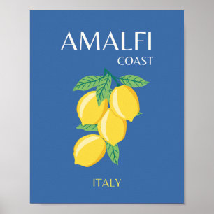 Amalfi Coast, Italy, Travel Art, Retro, Blue Poster