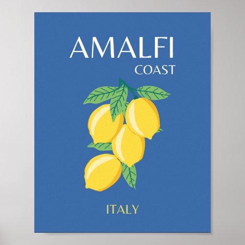 Amalfi Coast Italy Travel Art Retro Blue Poster
