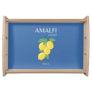 Amalfi Coast, Italy, Travel Art, Retro, Blue Serving Tray