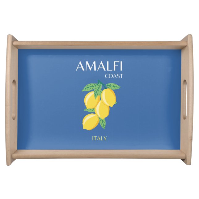 Amalfi Coast, Italy, Travel Art, Retro, Blue Serving Tray (Front)