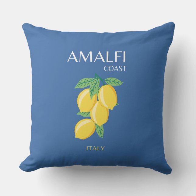 Amalfi Coast, Italy, Travel Art, Retro, Blue Throw Pillow (Front)