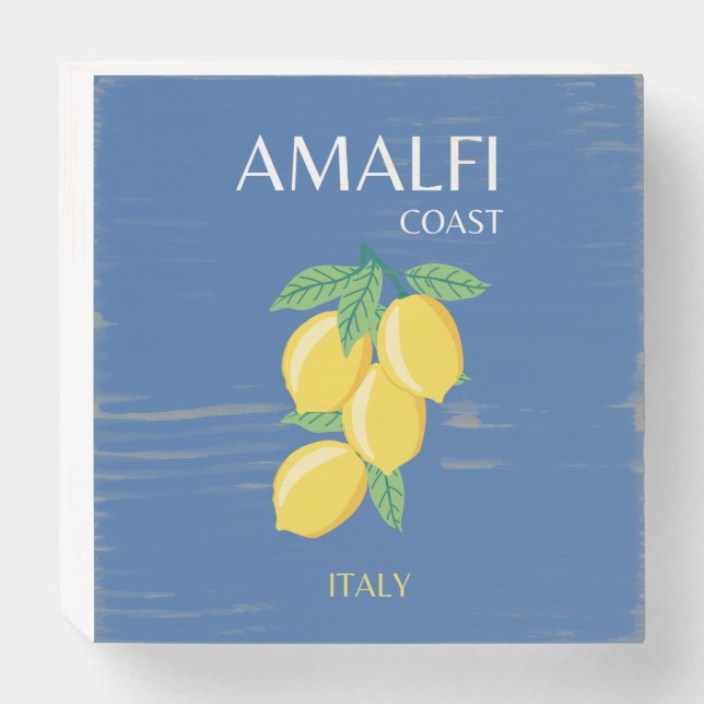 Amalfi Coast, Italy, Travel Art, Retro, Blue Wooden Box Sign (Front Horizontal)