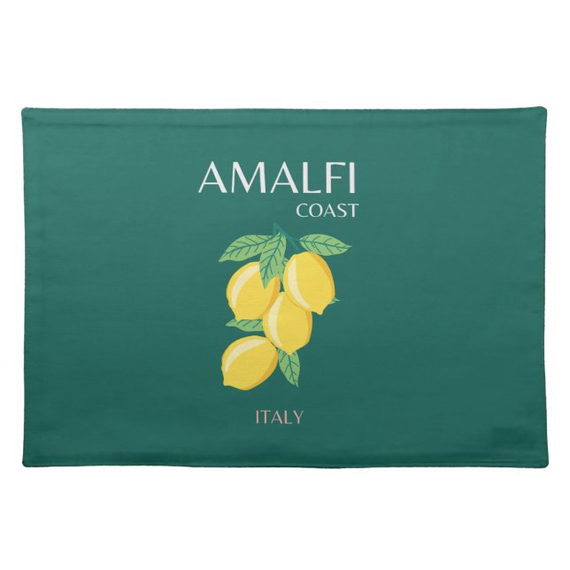 Amalfi Coast, Italy, Travel Art, Retro, Green Cloth Placemat (Front)