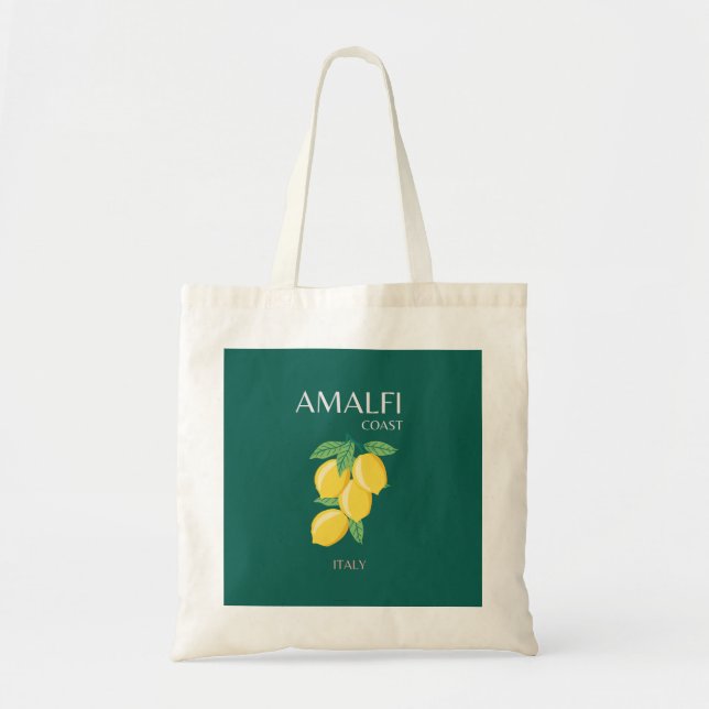 Amalfi Coast, Italy, Travel Art, Retro, Green Tote Bag (Front)