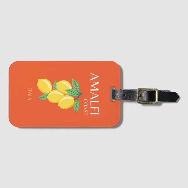 Amalfi Coast, Italy, Travel Art, Retro, Orange Luggage Tag (Front Horizontal)