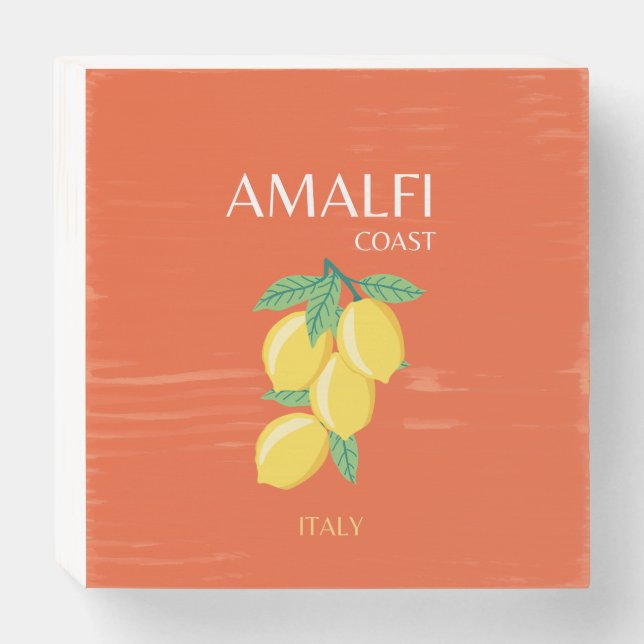Amalfi Coast, Italy, Travel Art, Retro, Orange Wooden Box Sign (Front Horizontal)