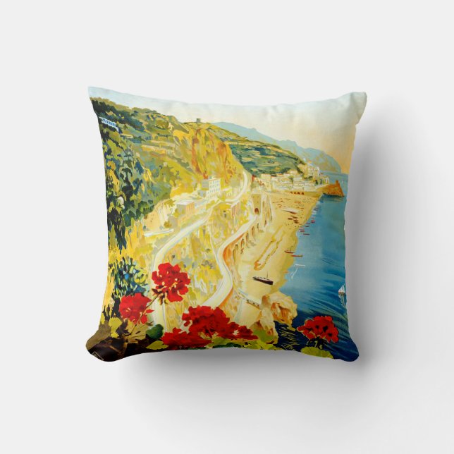 Amalfi Coast, Italy Vintage Advertisment Poster Throw Pillow (Front)
