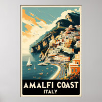 Amalfi Coast Italy Vintage Travel Poster