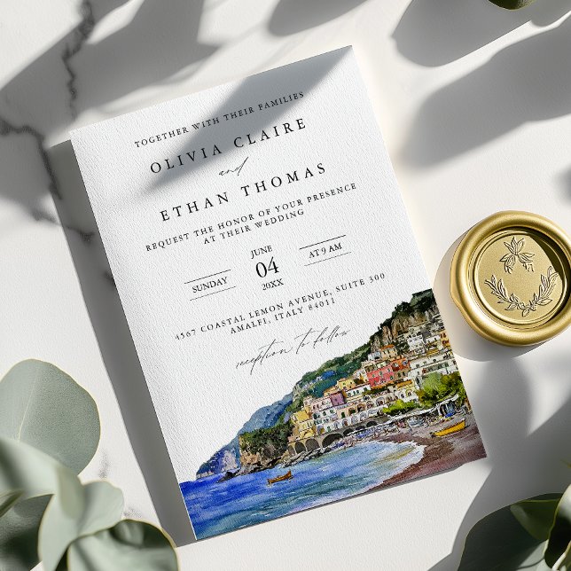 Amalfi Coast Italy Watercolor Destination Wedding Invitation (Creator Uploaded)