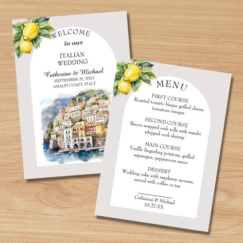 Amalfi Coast Italy Watercolor Destination Wedding  Menu