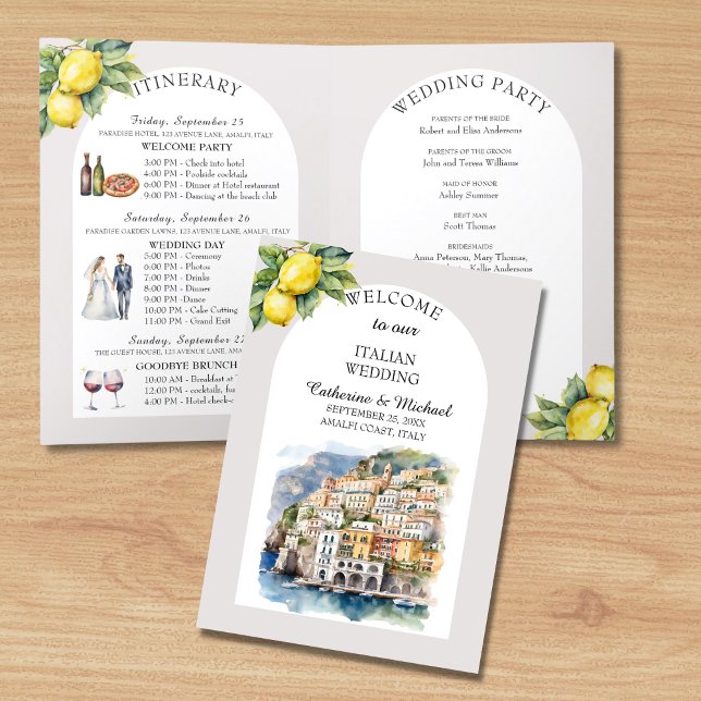 Amalfi Coast Italy Watercolor Destination Wedding  Program (Creator Uploaded)