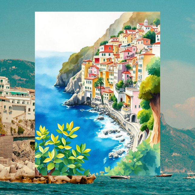 Amalfi Coast Italy Watercolor Italian Coastal Postcard (Creator Uploaded)