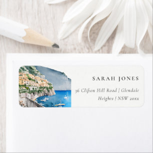 Amalfi Coast Italy Watercolor Landscape Address Label