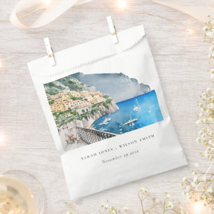 Amalfi Coast Italy Watercolor Landscape Wedding Favor Bag