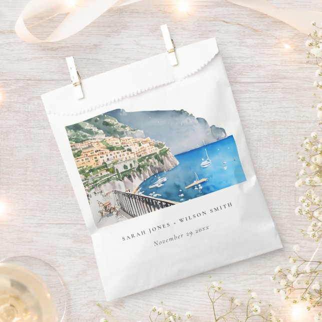 Amalfi Coast Italy Watercolor Landscape Wedding Favor Bag (Clipped)