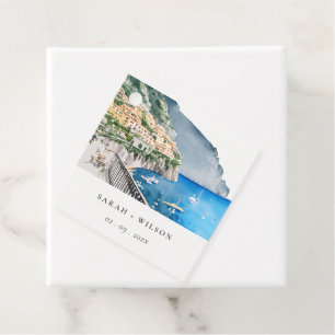 Amalfi Coast Italy Watercolor Landscape Wedding Favor Tags