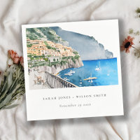 Amalfi Coast Italy Watercolor Landscape Wedding