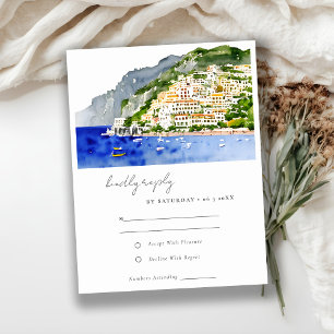 Amalfi Coast Italy Watercolor Landscape Wedding RSVP Card