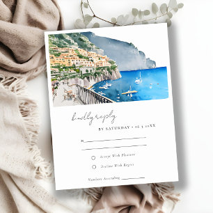 Amalfi Coast Italy Watercolor Landscape Wedding RSVP Card