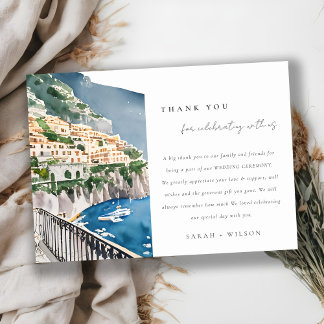 Amalfi Coast Italy Watercolor Landscape Wedding Thank You Card