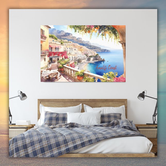 Amalfi Coast Italy Watercolor Sketch  | Canvas Print (Creator Uploaded)