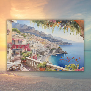 Amalfi Coast Italy Watercolor Sketch Faux Canvas Print