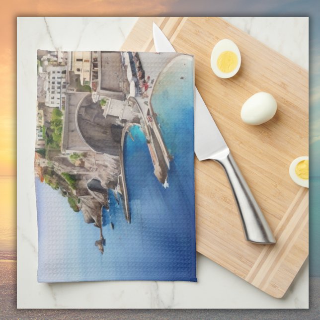 Amalfi Coast Italy Watercolor Sketch  | Kitchen Towel (Creator Uploaded)