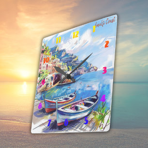 Amalfi Coast Italy Watercolor Sketch Square Wall Clock