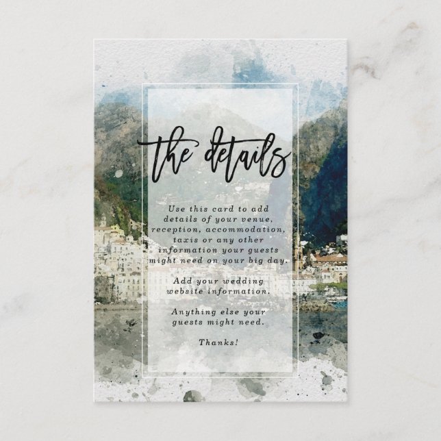 Amalfi Coast, Italy wedding details information Enclosure Card (Front)