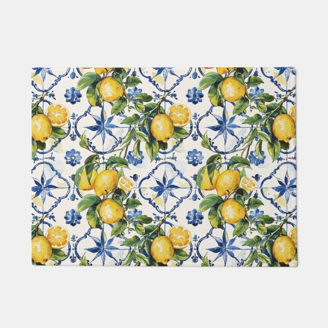 Amalfi Coast Lemon and Tiles Pattern Doormat (Front)