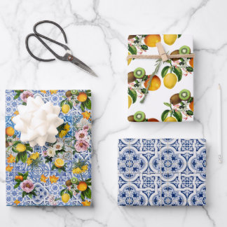 Amalfi Coast Lemon Bouquet Tiles Italy Wrapping Paper Sheets