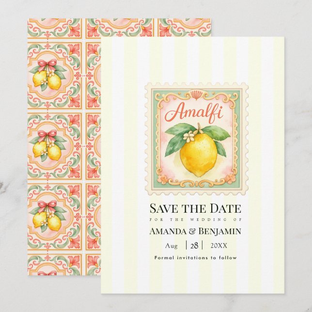 Amalfi Coast Lemon Italian Mediterranean Wedding Save The Date (Front/Back)