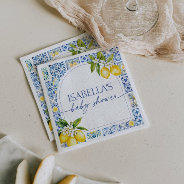Amalfi Coast Lemon Mediterranean Baby Shower Napkins (Creator Uploaded)