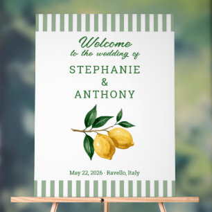 Amalfi Coast Lemon Sage Stripe Welcome Wedding Acrylic Sign