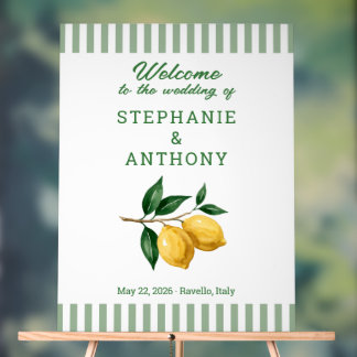 Amalfi Coast Lemon Sage Stripe Welcome Wedding Acrylic Sign