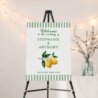 Amalfi Coast Lemon Sage Stripe Welcome Wedding Foam Board
